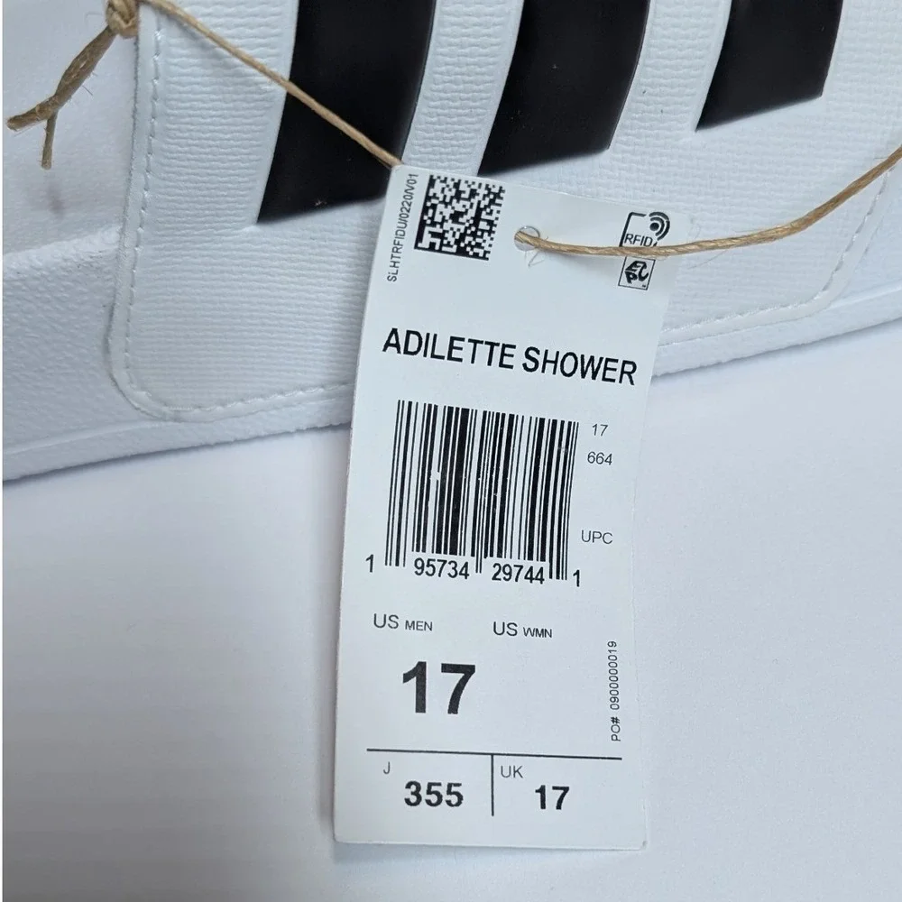 Adidas Adilette Shower Slides Mens 17 White Black Cloudfoam Sandals GZ5921
